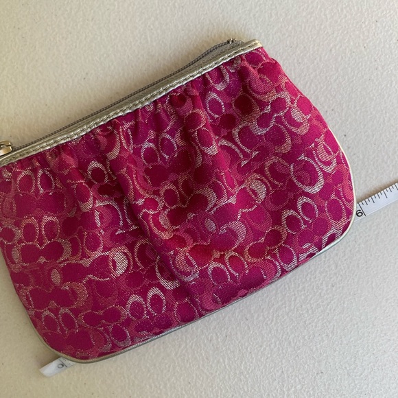Coach Pink Optic Glitter Sparkle Signature C Print Pleated Wristlet Mini Bag - Picture 14 of 17